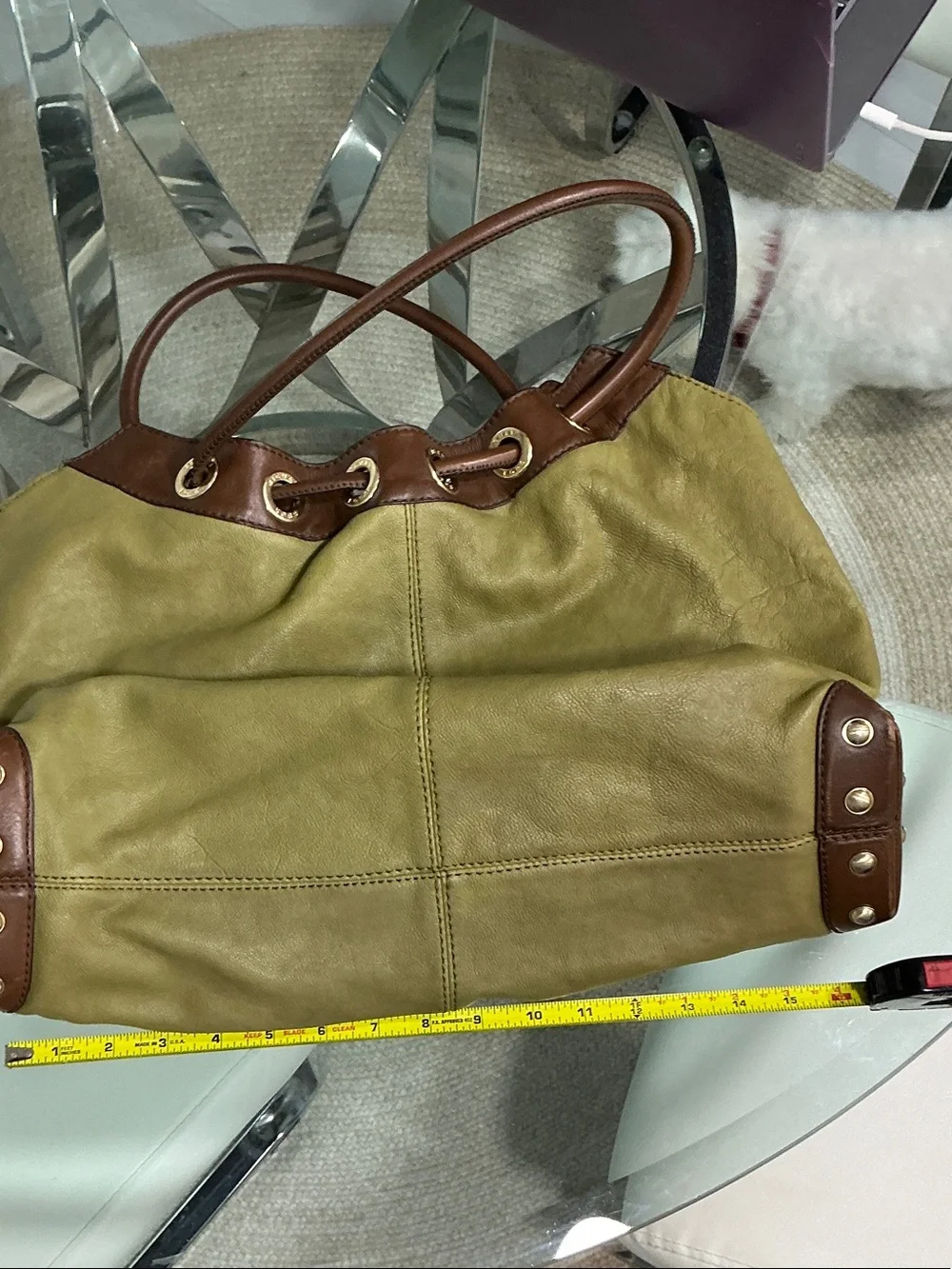 Michael Kors Olive and Brown Drawstring Shoulder Tote